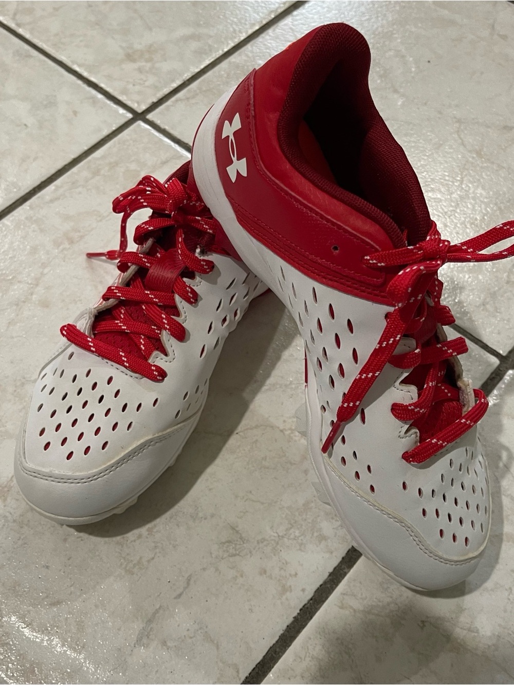 Under Armour Kids White Soccer Cleats with Red Accents